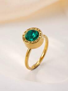 1 pieza Anillo de acero inoxidable chapado en oro de 18k con diamantes para mujer, accesorio elegante y de moda adecuado para uso diario, vacaciones, citas, regalo
