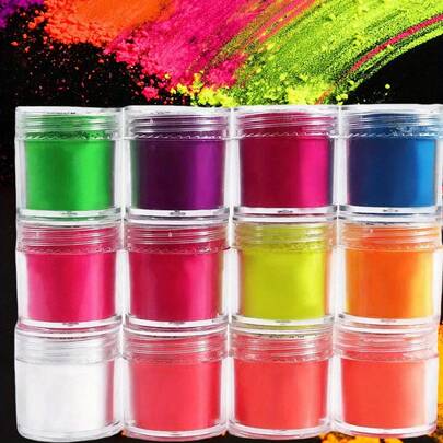 12 Boxes/Set 10ml Fluorescent Resin Filler Powder, Suitable For DIY Epoxy Resin, Silicone Resin Molds, Dye, Summer Jewelry Making Materials