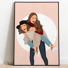1pc Personalized Sisters Portrait Painting - Multiple Styles Available, Custom Sisters Birthday Gift, Mother's Day Gift, Sisters Prints, Women's Gift, Custom Portrait - Multicolor - View 7