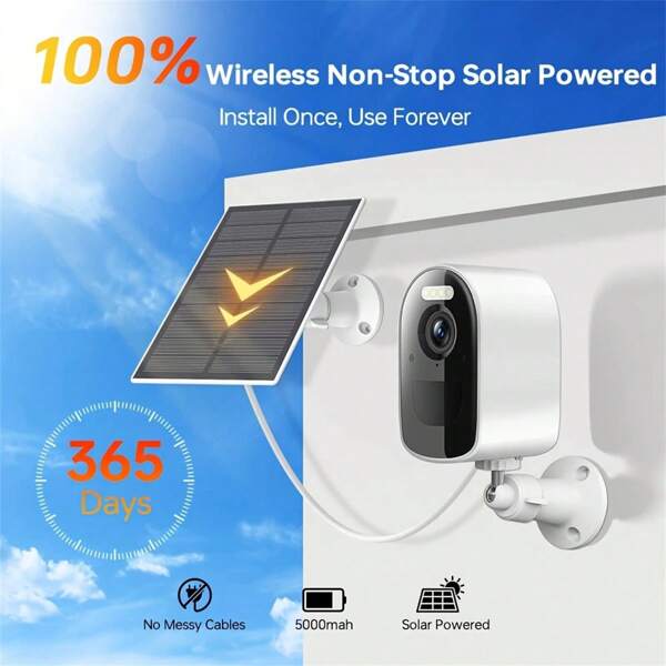 A 4 Million-Pixel Solar-Powered Security Surveillance Camera, 2.4G/5G Wireless WIFI Outdoor And Indoor Intelligent Camera, 5000mAh Battery-Powered Home Security Closed-Circuit Television Camera, IP65 Protection Level