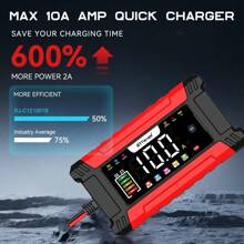 RJTianye 12V 10A Smart Pulse Car Battery Charger For Lead-Acid Batteries, Motorcycle & Auto