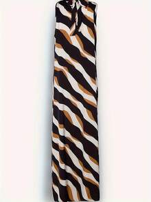 Robe sans manches distinctive à rayures - Polyester léger, tenue de plage d'été casual - Multicolore - Voir 5