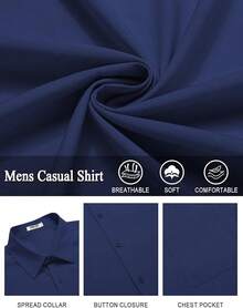 Mens Casual Linen Shirt Short Sleeve Button Down Shirt Summer Beach Shirts With Pockethalloween - 藏蓝色 - 查看 8