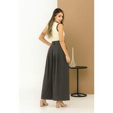 WOMEN'S PANTS, WIDE LEG, HIGH WAIST, VALENTINE'S DAY PANTALONA - Mocha Brown - View 3