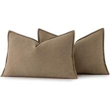 Local Delivery- Decorative Linen Pillow Covers 18x18 Inch Natural Beige ​Boho Farmhouse​ ​Neutral Couch Throw Pillows For Bed Pack Of 2 Accent Outdoor Pillowcase Modern Sofa Cushion Livingroom Home Decor - 卡其色 - 查看 9