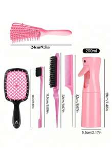 6pcs Hair Comb Set: Wet & Dry Curling Brush, Suitable For Natural 3/4 Abc Curls; Ultra-Fine Spray Bottle Hair Brush, Rat-Tail Comb, Edge Comb. Hair Styling Tools For Thick & Thin Hair Care, Hair Styling Kit, Hair Tool Kit, Hairstyling Set