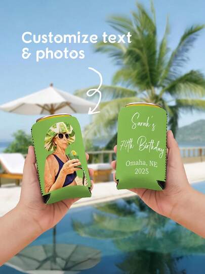 1pc Customized Photo & Text Can Coolers, Personalized Wedding Guest Gifts In Bulk For Guests, Anniversary Party Gifts, Vintage 1984 Can Sleeves, Can Insulators, Drink Racks, Wedding Coolers, Customized Special Gifts For Her And Him, Mom And Dad, Best Friends, Interesting Birthday Gifts