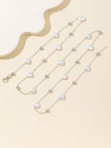 1 pieza Collar largo con colgante con forma de corazón de circonia con concha marina dorada/plateada, collar con colgante Boho brillante adecuado para uso diario, citas, fiestas, vacaciones, aniversarios, regalo de cumpleaños, elegante y refinado de moda minimalista de lujo