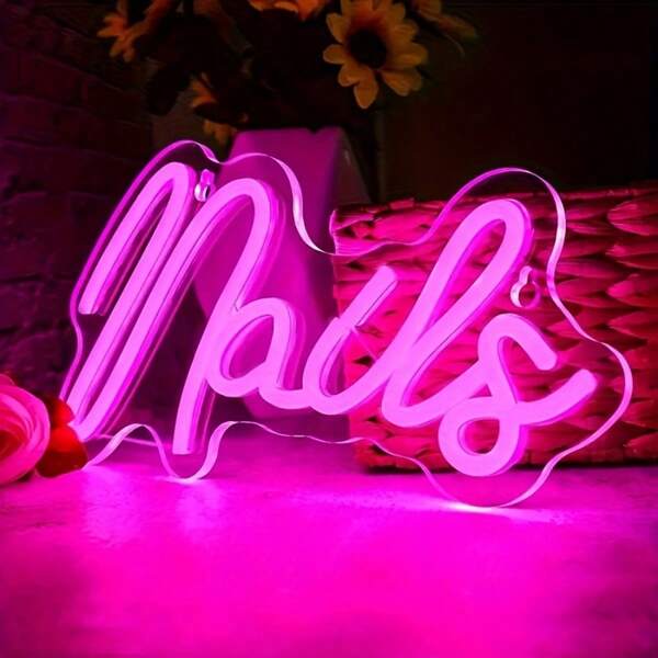 1 Stück Rosa LED USB betriebenes Nagelstudio Neon-Lichtschild, unparfümiert, für Nagelstudio, Schönheitsraum, Schlafzimmer, Friseursalon, Innen- und Außenbereich, perfekt als Geburtstagsgeschenk und Weihnachtsgeschenk