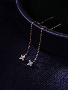 Nooxian 1 Cặp Bông tai tua rua hình cỏ bốn lá Cubic Zirconia thời trang - vàng vàng - Xem 7