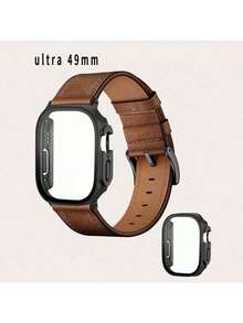مجموعة حزام متوافق وغطاء واقي، مصنوعة من مادة بلاستيكية صلبة، مزودة بواقي شاشة من الزجاج المقسى، متوافقة مع ساعات ذكية من سلسلة Ultra3/2/1 و S11/S10/S9/S8/S7/S6/S5/S4/S3/S2/S1، حزام جلد رجعي، متعدد الاستخدام، متوفرة بمقاسات 38مم/40مم/42مم/44مم/45مم/49مم/46مم/41مم.