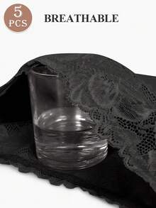 MIOTAN 5pcs Women High Waist Slimming Lace Patchwork Jacquard Pattern Briefs