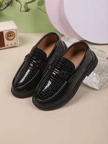 男童正装皮鞋，黑色真皮正装鞋，时尚优雅真皮鞋，婚鞋，派对鞋 - 黑色 - 查看 2