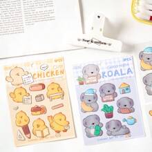 12pcs Glittery Star Series Reusable Stickers With Frog, Rabbit, Seal, Pig, Teddy Bear Asymmetrical Shape, Matte Plastic Surface For Scrapbooking, Laptop, Water Bottle, Crafts School Supplies,Back To School