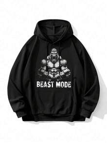 Sudadera casual con gráfico para hombre en otoño/invierno, sudadera negra con estampado de gorila, adecuada para deportes al aire libre, fitness y uso diario - Negro - Ver 2