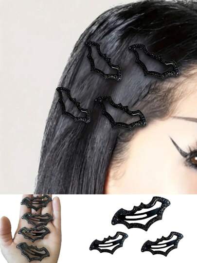 10pcs Shiny Bat Hair Clips, Gothic Dark Glitter Bat Wing Hair Clips, Ideal Gift For Women, Suitable For Halloween And Daily Wear, Halloween Themed Hair Accessories