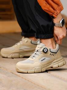 情侣绒面橡胶底防压防刺采矿工作靴，建筑安全鞋，户外徒步，拼色拼接，朋克西部风格，休闲户外超纤维皮革脚趾保护，四季皆宜