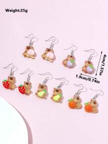 5 Pairs Glow-In-The-Dark Cute Capybara Shape Dangle Earring Set