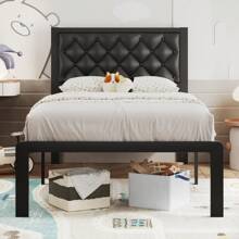 Estructura de cama Queen Gunji con cabecero acolchado, estructura de cama metálica de plataforma con almacenamiento debajo de la cama, sistema de soporte totalmente metálico, sin necesidad de caja de resortes, sin ruido, fácil montaje, gris oscuro
