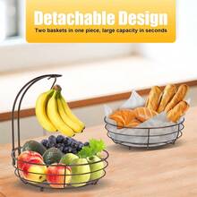 2 Tier Countertop Fruit & Vegetable Basket Bowl Organizer With Banana Hooks, Space Saving Multifunctional Kitchen Rack, Fruit, Vegetable, Bread, Snack Storage Decorative Hanging Shelf, Hangable Room Tree Hanging Metal Rack Decoration Hanger - 2層水果架+香蕉掛鉤 - 查看 3