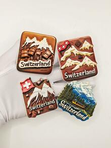 1pc Swiss Snow Mountain Chocolate Fridge Magnet, Creative Travel Scenery Souvenir Home Decor Souvenir Fridge Magnet, Kitchen Accessories Decorative Sticker - Multicolor - View 1