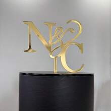 1 Pieza de Decoración Personalizada Inicial para Pastel, Tapa de Pastel de Boda, Tapa de Espejo Acrílico Dorado, Tapa de Pastel de Compromiso, Tapa de Pastel de Pareja, Pastel de Boda, Decoración Personalizada - Multicolor - Ver 8