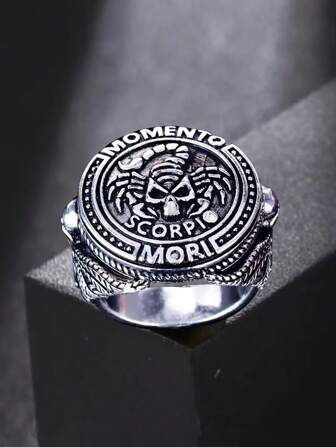 1 件朋克嘻哈风格男士雕刻骷髅和蝎子戒指，铜合金独特复古嘻哈指环，适合派对、万圣节、日常佩戴，四季百搭配饰