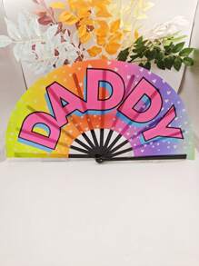 Ombre "DADDY" Folding Fan, Creative And Fashionable Decorative Fan With Letter Design For Father's Day; "SLAY" Folding Fan With Cool Black Background, Fashionable And Personalized Choice