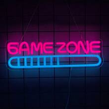 Insegna al neon da gioco, Game On/Game Zone/Game Time, luci al neon a LED da usare per la decorazione della stanza di ragazzi adolescenti, decorazione da parete rosa in stile cyberpunk per giochi di tiro, da usare in camera da letto, sala da gioco, feste di compleanno, zona di gioco, decorazioni per feste di giocatori, alimentato tramite USB riutilizzabile, con accessori inclusi e facile da installare.
