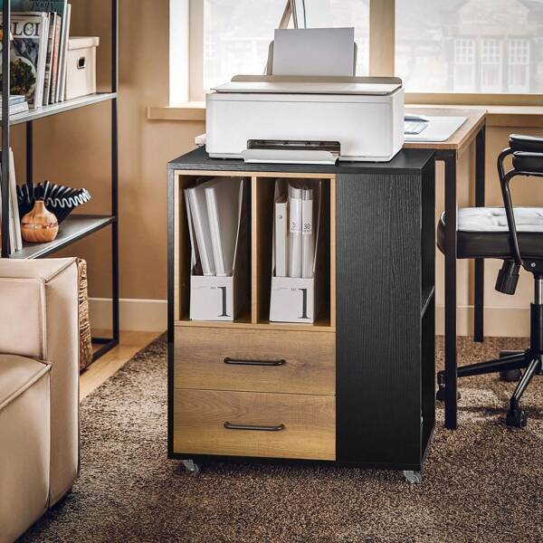 SoBuy Aktenschrank Aktenschrankwagen Druckertisch Druckerständer Rollcontainer Büroschrank Rollcontainer Lagerschrank Schrank für Büro Vintagebraun BHT ca. 60x75x40cm ASK01-PF