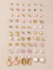 30 Pairs Mixed Fruit, Flower & Sea Life Design Stud Earrings Set, Suitable For Teenage Girls - Multicolor - View 12