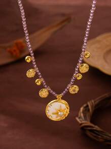 Colar de contas octogonais cravejadas de diamantes roxos, com tecnologia de gotejamento de óleo, banhado a ouro 18k, à prova d'água e de suor. Adequado para férias de verão na praia, atividades ao ar livre, passeios de fim de ano e joias femininas.