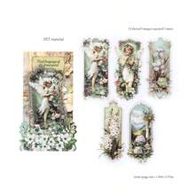 1 Pack 15 Pcs Vintage Style Flowers And Elves Theme Long Strip Stickers Personalized Journaling DIY Collage Card Material Handmade Hand Account Art Notebooks Office & School Supplies School Supplies, Back To School