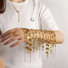 1pc Stainless Steel Shell Wave-Shaped Gold-Plated Minimalist Beach Resort Bracelet