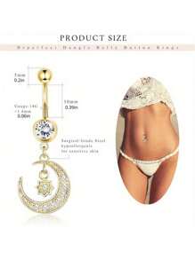 IRONBOX 1Pc Stainless Steel 14G Elegant Evil Eye CZ Navel Ring Hypoallergenic Dangle Belly Button Piercing Jewelry For Women Exquisite Barbell Design With Sparkling Crystals