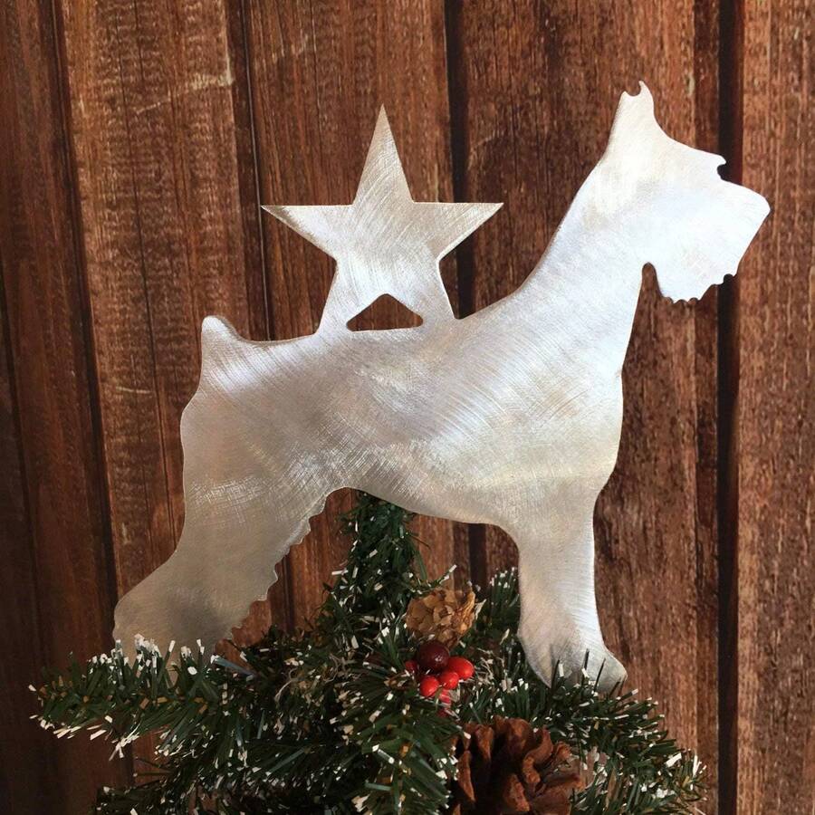 Giant Schnauzer, With Star, Dog Christmas Tree Topper, Wreath Decoration, Holiday Decoration, Aluminum - Silver - View 1