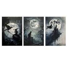 3pcs Dark Ghost Painting, Full Moon, Halloween Decorative Wall Arts Canvas Posters, Black Cat, Crow, Witch, Gothic Art HD Printing Optional Frame, Living Room, Bedroom Home Decoration Hanging Painting Room Decor - Multicolor - View 14