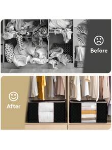1 pièce/2 pièces/3 pièces/4 pièces/5 pièces Grands sacs de rangement, 4 paquets de bacs de rangement pour vêtements pliables, organisateurs de placard, contenants de rangement avec poignées durables en tissu épais pour couvertures, couettes, vêtements, literie 90 L, sac de rangement pour vêtements et couettes à grande capacité avec fenêtre transparente (disponible en plusieurs couleurs) - Noir - Voir 5