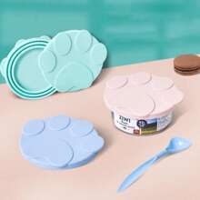 Portable Silicone Dog Cat Canned Lid 2-In-1Food Sealer Spoon Pet Cover Storage Fresh-Keeping Lids Bowl Dog Accessories