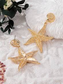 1 Par de Brincos Metálicos Estilosos de Estrela-do-Mar, Design Elegante e de Alta Qualidade, Adequado para Uso Diário por Mulheres