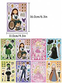 8Sheets Magic Witch Make A Face Puzzle Stickers Aesthetic Cartoon Graffiti DIY Decals Christmas Halloween Party Toy Gifts Laptop Phone Decoration Jigsaw Assemble Games - Multicolor - View 6