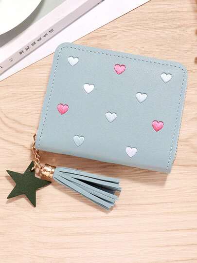 Kids Coin Purse With Tassel Zipper, Heart-Shaped Card Holder, Multi-Functional Wallet
