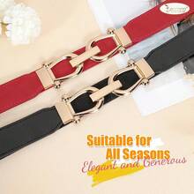 Women's Stretchy Elastic Skinny Belt With Gold Buckle - J-đen+đỏ - Xem 7