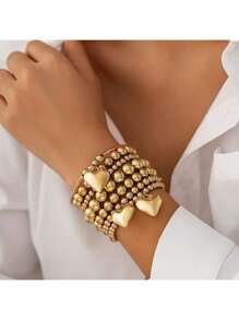 Set de 7 piezas de pulseras con cuentas en forma de corazón, joyería de perlas ABS de moda como regalo para mujeres, para uso diario