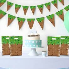 10pcs/20pcs/50pcs Pixel Theme Birthday Party Favor Bags, 10 X 6.5 Inches, Mining Pixel Pattern, Video Game Theme Party Candy Bags, Pixel Theme Birthday Party Gift Bags, Gamer Birthday Party Decorations - Brown - View 6