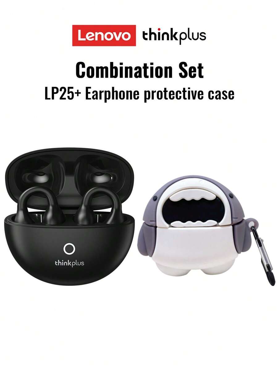 Lenovo LP25 Earphone Bluetooth dengan Casing Pelindung, Earbud Olahraga Konduksi Tulang, Bluetooth 5.4, Suara Surround, Peredam Kebisingan ENC, Gaming Latensi Rendah, Daya Tahan Baterai Lama, Kontrol Sentuh Cerdas, Nyaman, Kompatibel dengan Perangkat Apple & Android