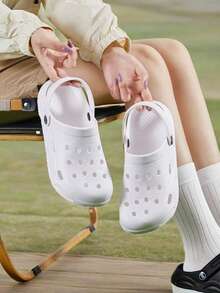 男女通用透气一脚蹬凉鞋，舒适包头家居拖鞋，适合室内/室外穿着，夏季 - 白色 - 查看 7