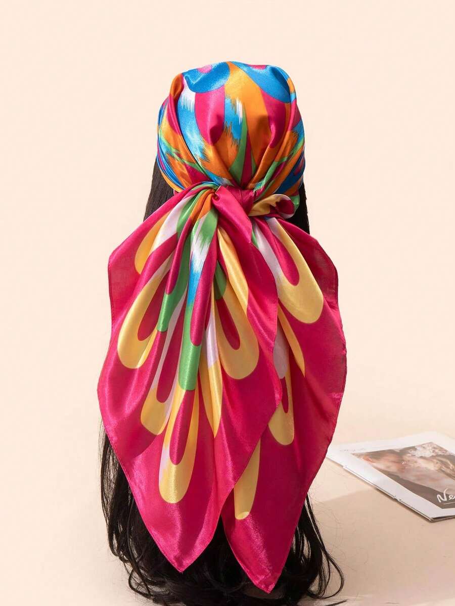 1 件女士雪纺印花时尚围巾，适合度假、海滩、旅行 - 彩色 - 查看 1