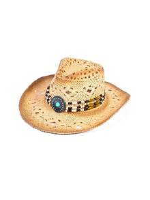 1 件西部牛仔帽，女士复古牛仔帽，男士夏季休闲牛仔帽，时尚朋克牛仔帽，波西米亚风牛仔帽（如果收到商品后发生变形，可能需要手动重塑帽檐）