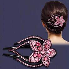 1 pièce Attache à cheveux fleur strass, douce, cool, haut de gamme, élégante. Pince à cheveux pour coiffure relevée de femme, convient pour un port quotidien, à la maison, en extérieur, pour aller travailler, en rendez-vous, décontracté, au bureau. Barrettes à cheveux pour la Saint-Valentin